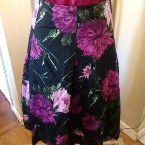 NWT Black & Pink Floral Box Pleat Talbots Skirt